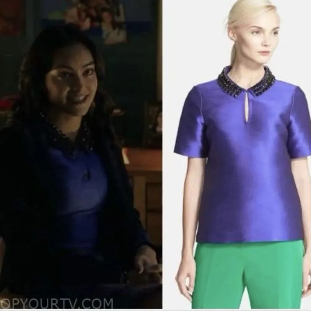 Kate Spade Nelle Blue Jeweled Collar Top Riverdale Veronica Lodge Camila Mendes